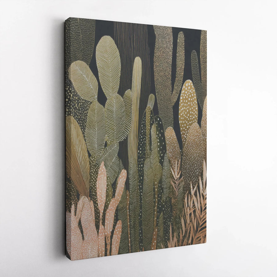 Boho Cactus Vertical Canvas | Modern Abstract Desert Botanical Print | Premium Thick Gallery Canvas | Southwestern Home Decor Gift for Plant Lover