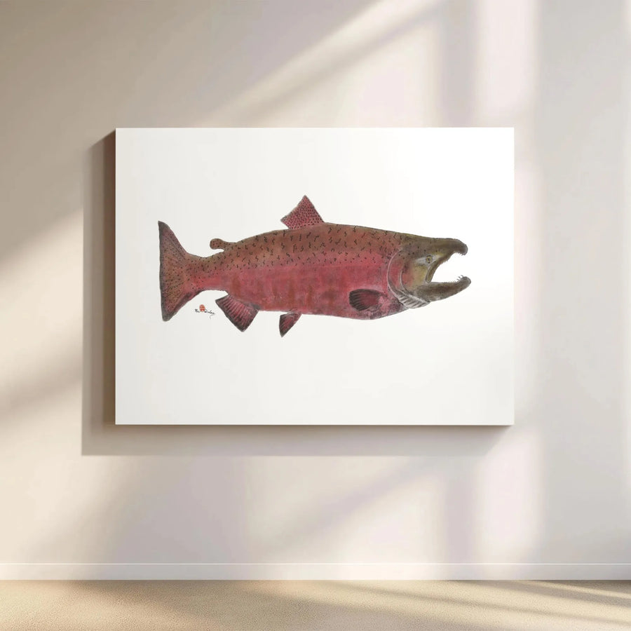 Spawning Salmon Fish Canvas Wall Art | Realistic Wildlife Nature Print | Premium 1.25" Gallery Wrap | Gift for Fisherman & Cabin Decor