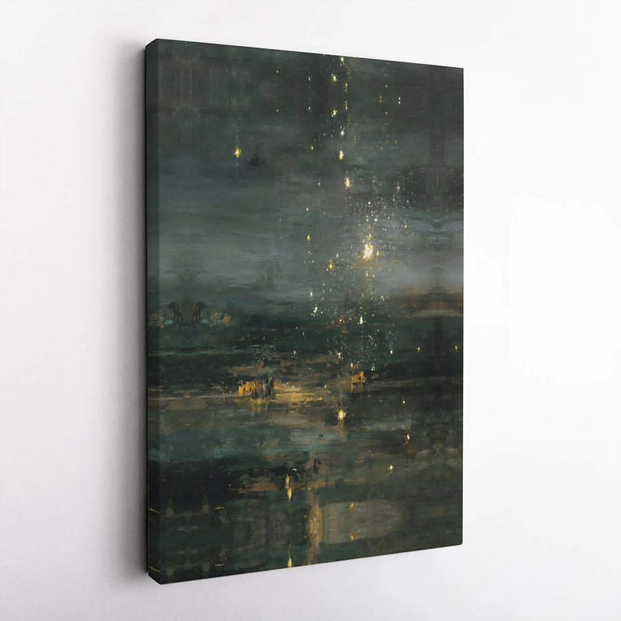 Abstract Night Sky Canvas Wall Art | Dark Moody Gold Sparkle Print | 1.25 Inch Gallery Wrap | Modern Home Decor Gift for Art Lovers