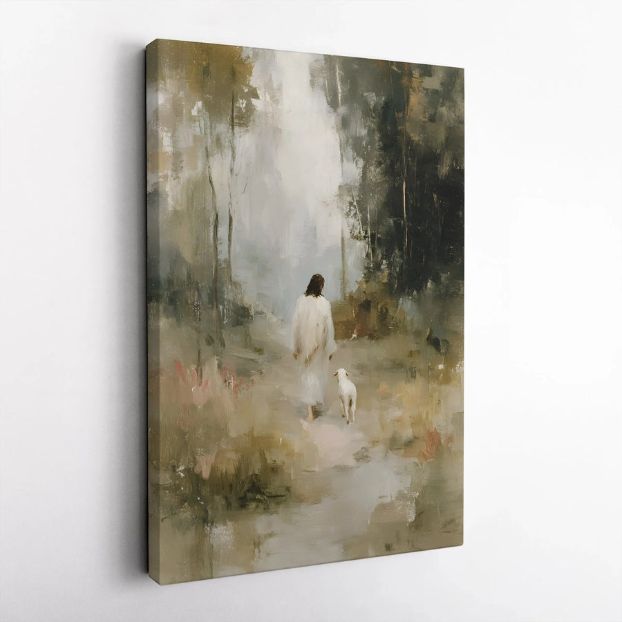 Jesus Christ Walking With Lamb Canvas Print | Impressionist Religious Wall Art | Premium Gallery Wrapped | Christian Home Decor Gift