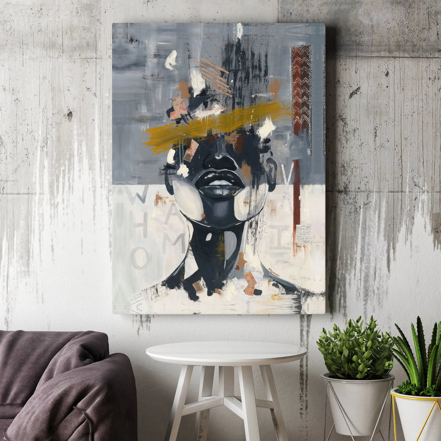 Abstract Black Woman Portrait Canvas | Modern Expressionist Wall Art | Premium Gallery Wrap Print | Contemporary Home Decor Gift