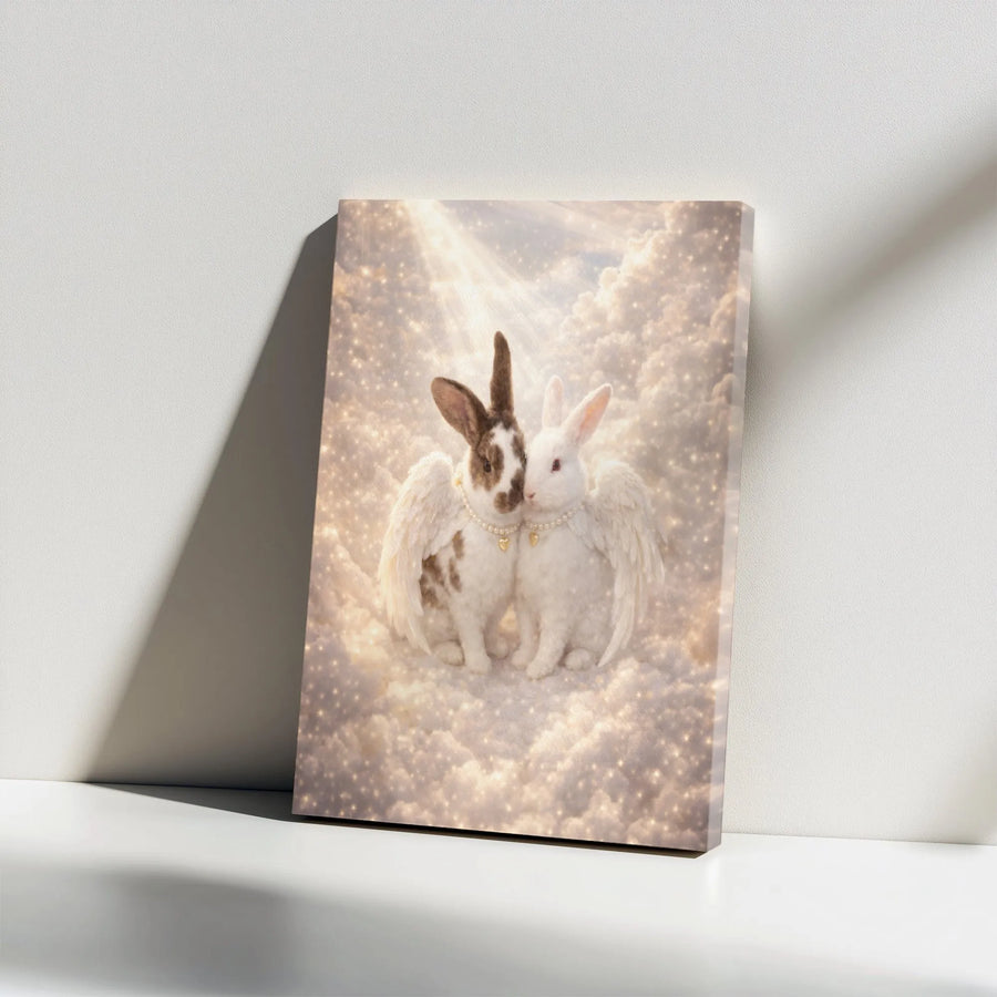 Angel Rabbits Canvas Print | Angel Wing Bunny Couple Art | Gallery Quality Canvas | Unique Pet Memorial Gift for Rabbit Lovers