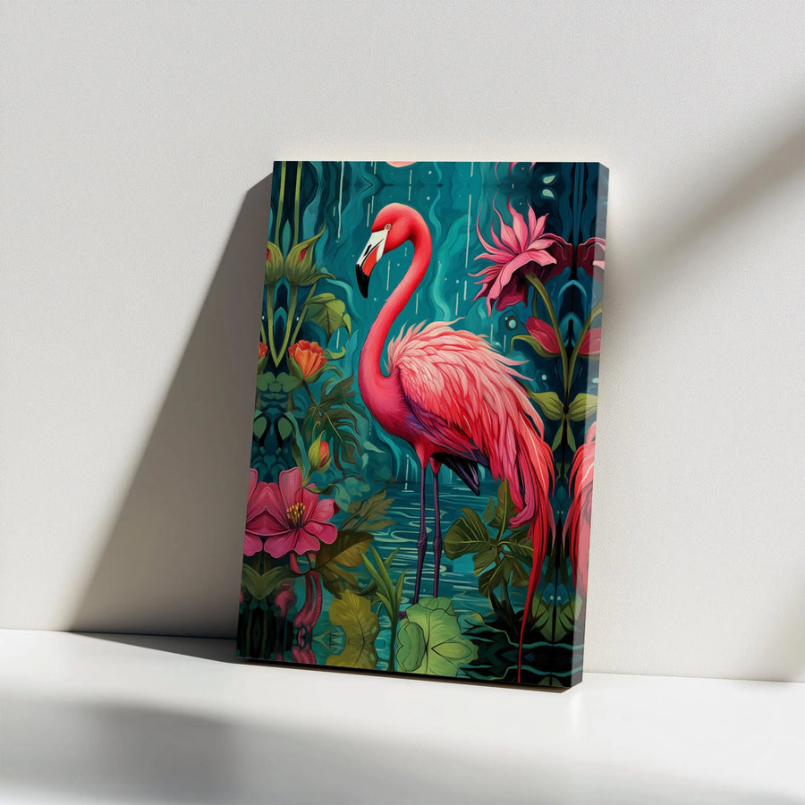 Pink Flamingo Wall Art | Lush Tropical Jungle Canvas | Gallery-Wrapped Premium Decor | Exotic Botanical Home Gift