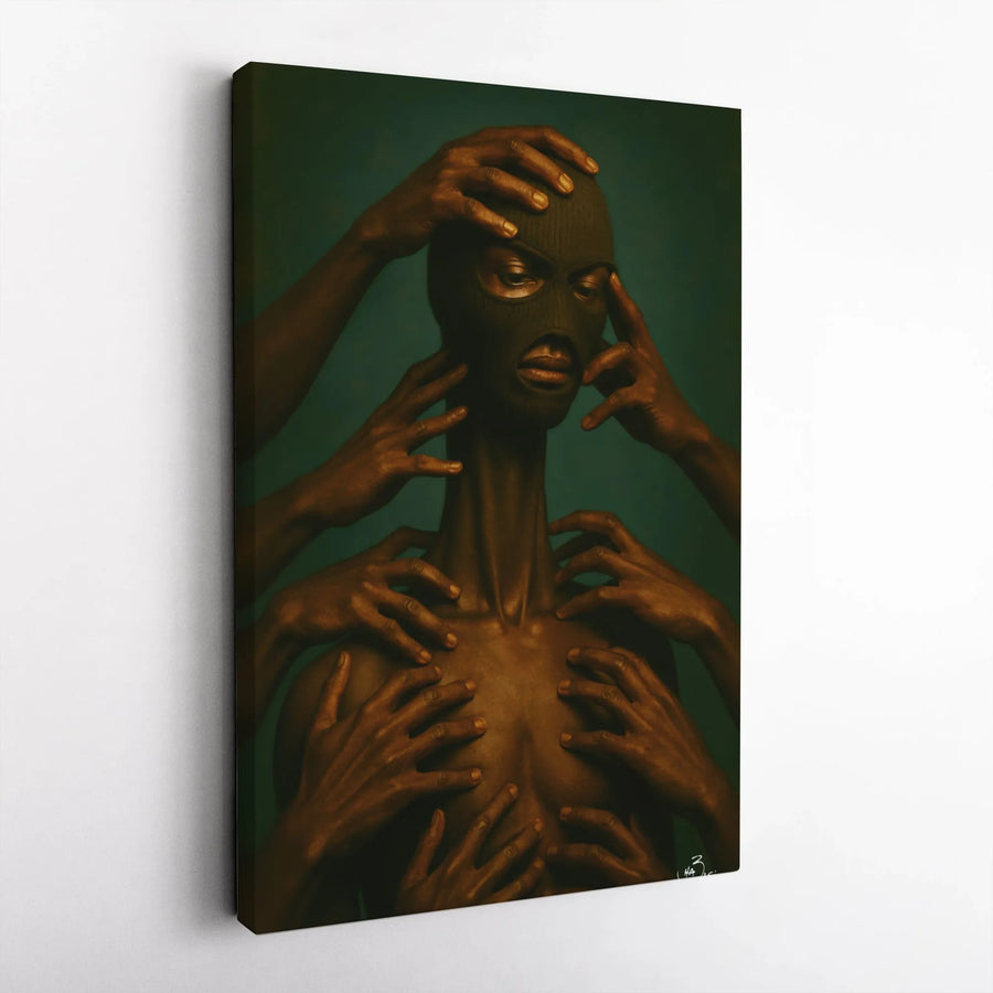 Surreal Balaclava Portrait Canvas | Dark Moody Fine Art Print | Gallery-Quality 1.25" Profile | Edgy Modern Home Decor Gift