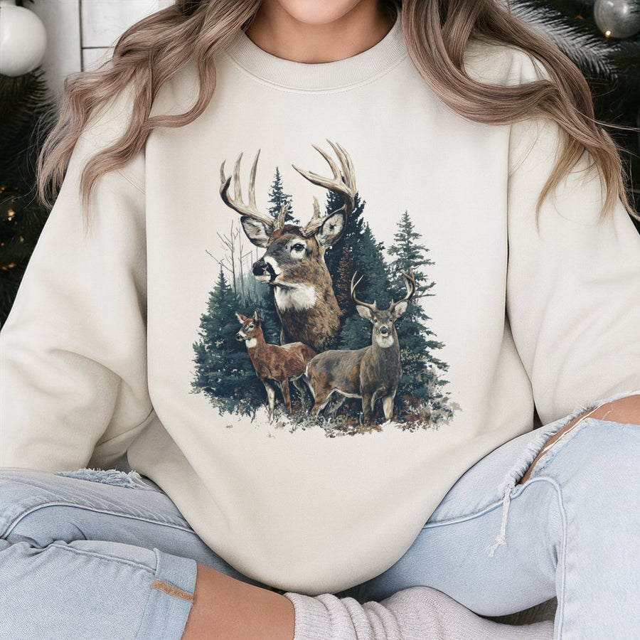 Deer Hunting Sweatshirt | Retro Nature Graphic Print | Premium Cotton Blend | Gift for Outdoorsman and Wildlife Lover