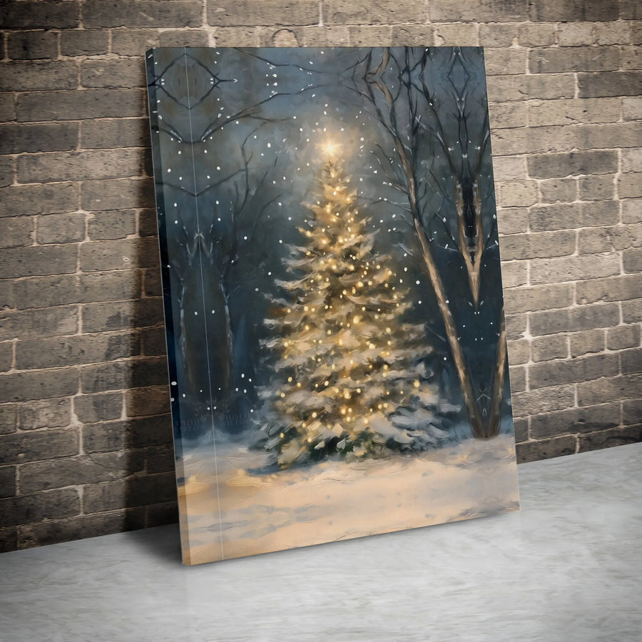 Christmas Tree Wall Art | Snowy Winter Forest Landscape | Premium Gallery Wrapped Canvas | Holiday Home Decor Gift