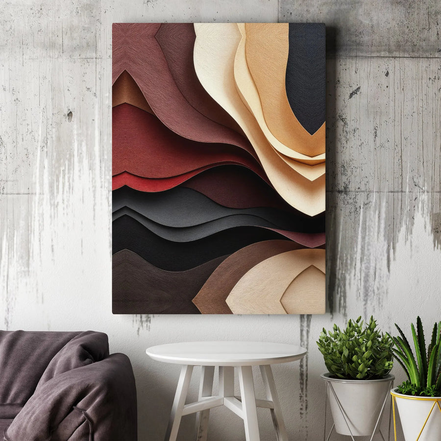 Abstract Canvas Wall Art | Textured Earth Tone Waves Print | Premium Fade-Resistant Canvas | Modern Living Room & Office Decor Gift