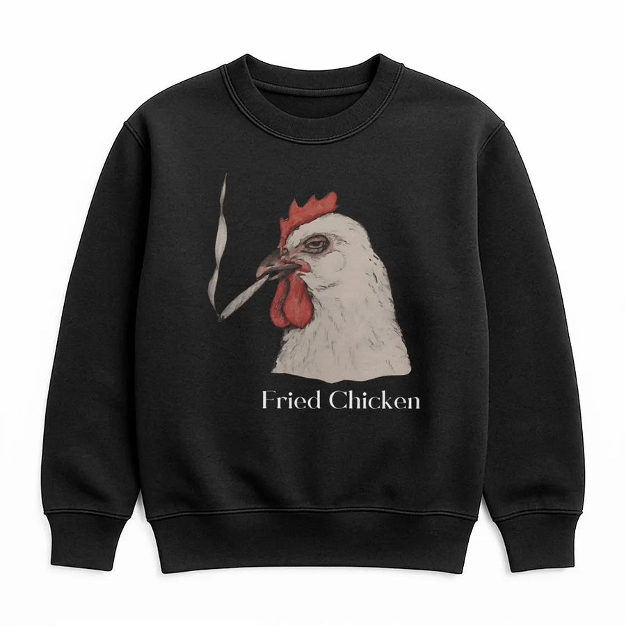 Fried Chicken Sweatshirt | Smoking Rooster Graphic Design | Premium Cotton Blend Crewneck | Funny 420 Stoner Gift for Him and Her