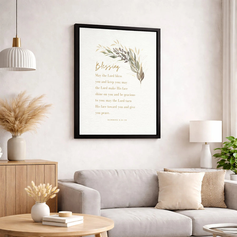 Numbers 6:24-26 Bible Verse Wall Art | Watercolor Foliage Blessing Print | Premium Gallery Wrapped Canvas | Christian Home Decor Gift