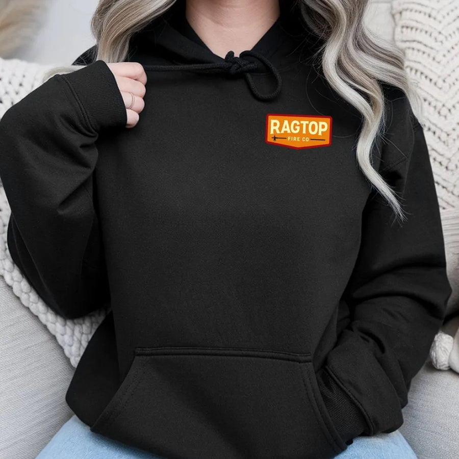 Ragtop Fire Co Hoodie | Minimalist Firefighter Chest Logo | Soft Cotton Blend Pullover | Gift for First Responder