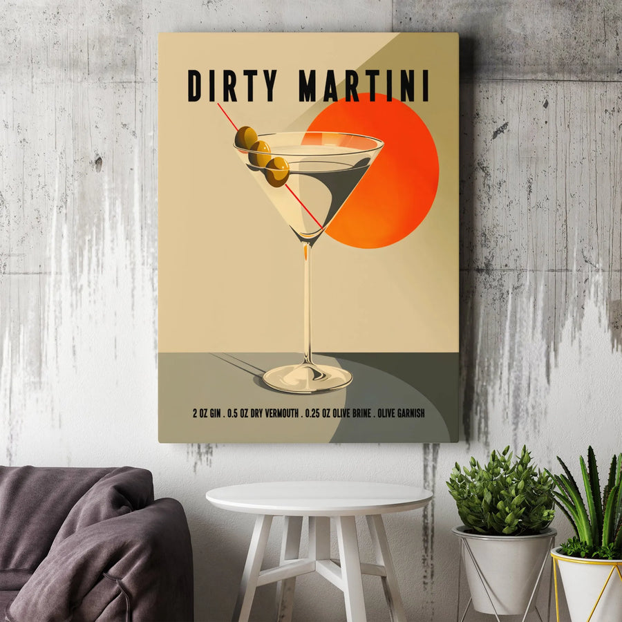 Dirty Martini Wall Art | Retro Cocktail Recipe Poster | Premium Gallery-Wrap Canvas | Bar Decor Gift for Cocktail Lovers