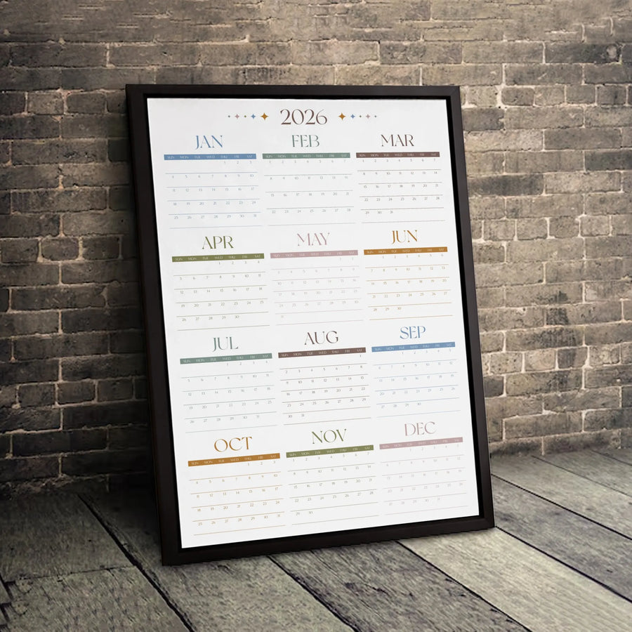 2026 Yearly Calendar Canvas | Minimalist Wall Art Decor | 1.25 Inch Gallery Wrap | Modern Home Office Planning Gift