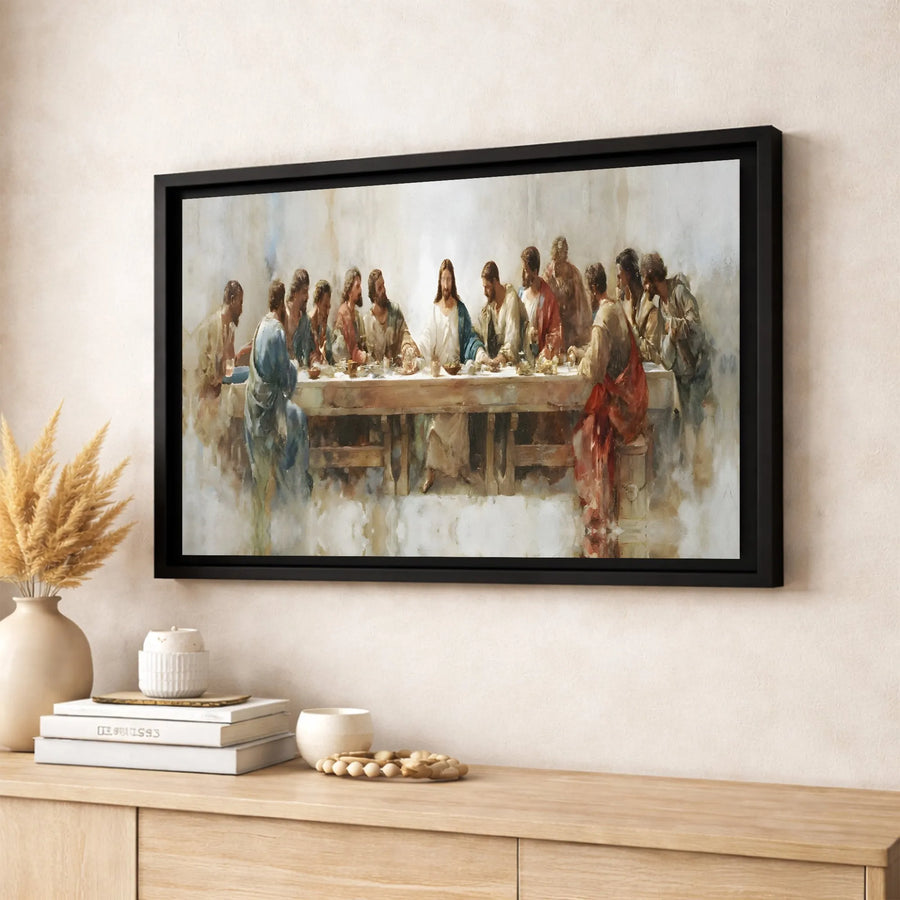 The Last Supper Canvas Wall Art | Jesus Christ Watercolor Print | Premium Gallery Wrap Decor | Religious Christian Gift For Home Or Church