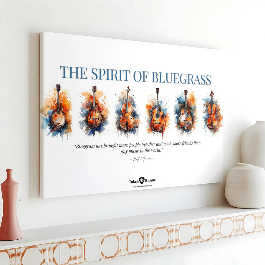 Bluegrass Music Wall Art | Watercolor Musical Instruments Gallery Wrap | Premium Stretched Canvas Print | Gift for Musician or Music Lover