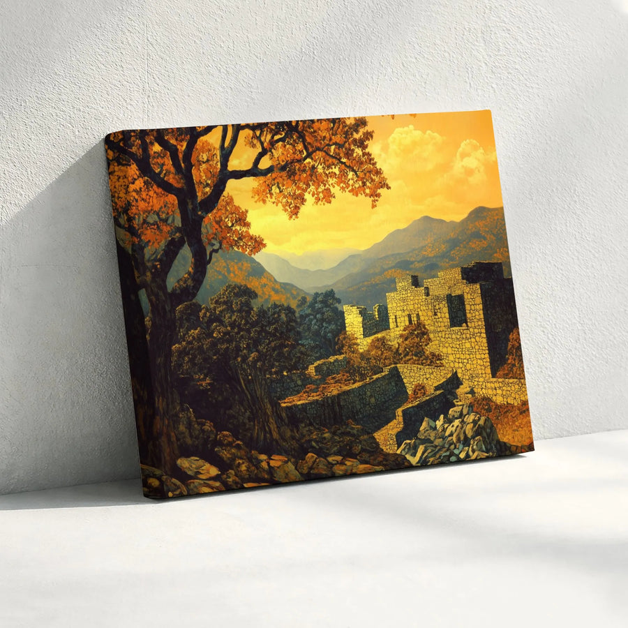 Autumn Mountain Landscape Canvas Wall Art | Ancient Stone Ruins Scenic Print | Premium Gallery-Wrapped Decor | Nature Lover Gift for Home Office