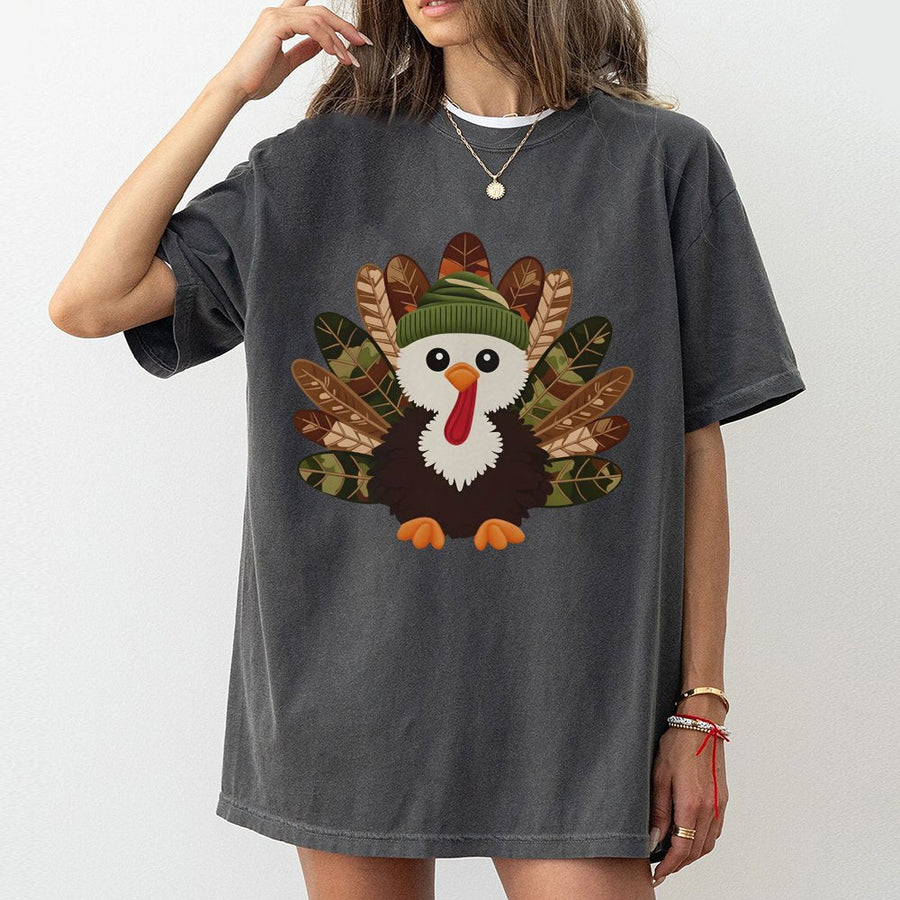 Thanksgiving Turkey T-Shirt | Cute Camo Beanie Graphic Tee | 100% Cotton Premium Apparel | Fun Fall Holiday Gift for Men and Women
