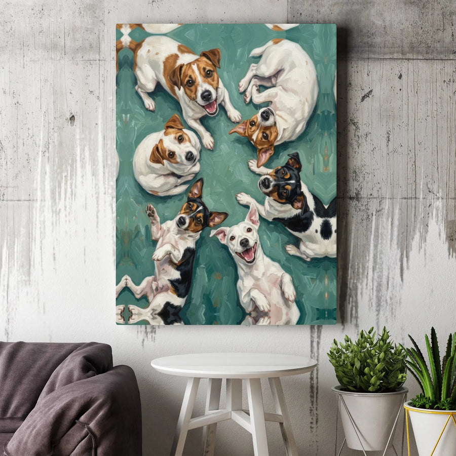 Jack Russell Terrier Canvas Wall Art | Playful Puppy Painting Print | Premium Gallery Wrapped Canvas | Gift for Dog Lover & Vet Office Decor
