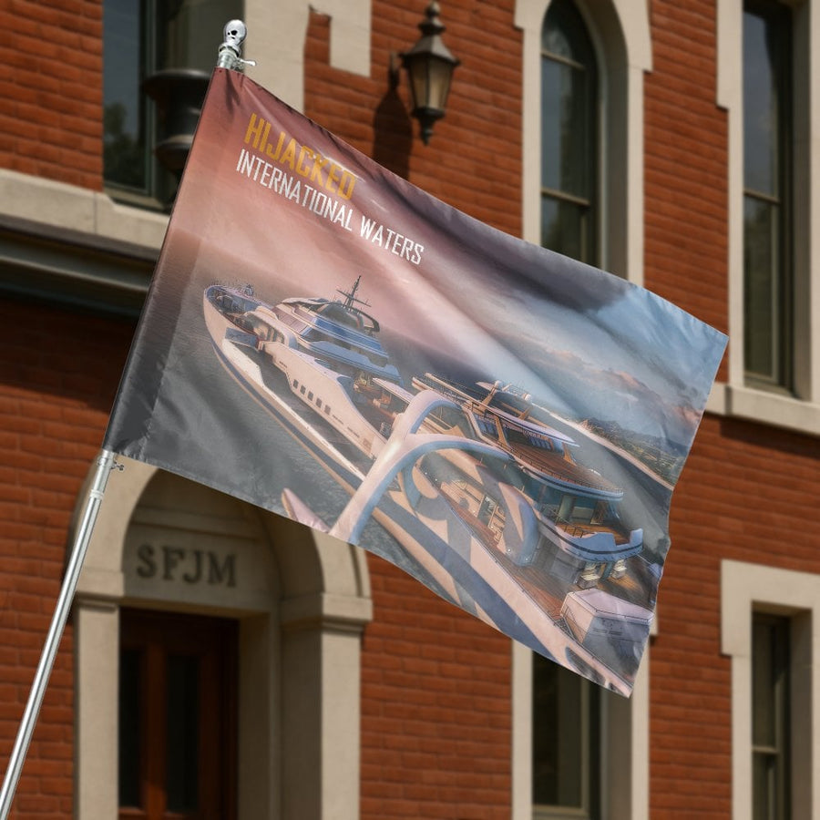 Hijacked Yacht House Flag | Dramatic Ocean Adventure Decor | Weather-Resistant Polyester | Gift for Nautical Enthusiasts