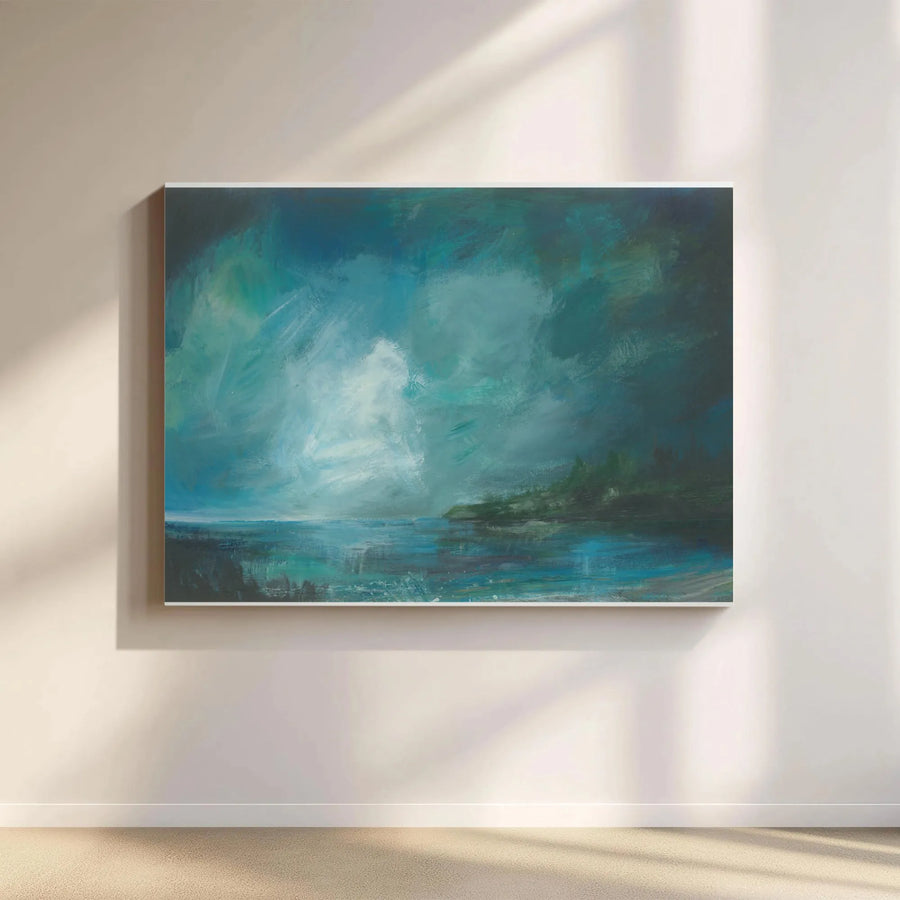 Abstract Seascape Canvas Wall Art | Moody Coastal Painting Print | Premium Gallery Wrapped Canvas | Large Wall Art for Living Room
