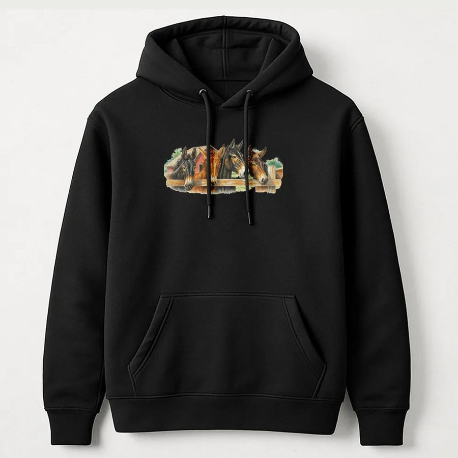 Vintage Horse Hoodie | Western Farm Scene Graphic Sweatshirt | Premium Cotton Blend | Gift for Country Cowboy & Rodeo Lovers