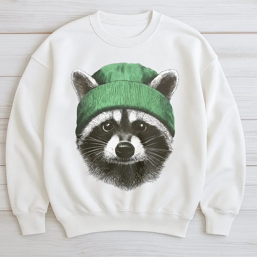 Raccoon Beanie Sweatshirt | Funny Woodland Animal Graphic | Premium Soft Cotton Blend | Cozy Nature Lover Gift For Him And Her