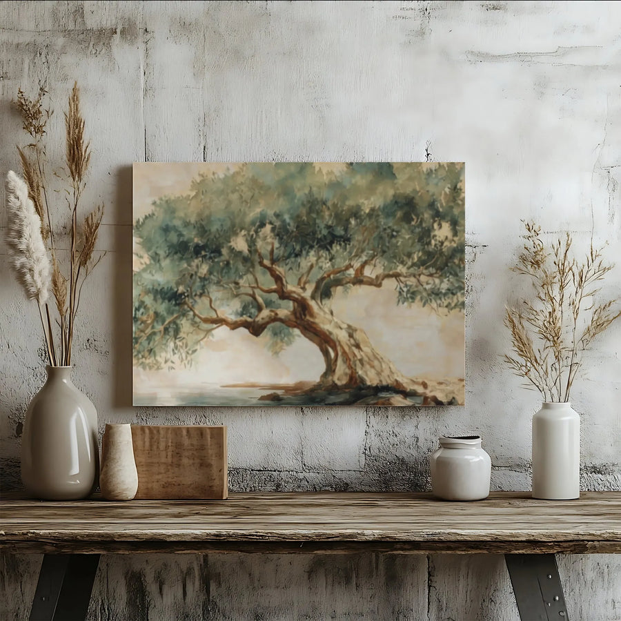 Olive Tree Canvas Wall Art | Rustic Tree of Life Painting | Premium Gallery Wrapped Canvas | Modern Farmhouse Wall Decor Gift