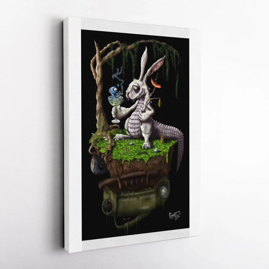 Surreal Rabbit Gator Canvas Wall Art | Gothic Hybrid Animal Artwork | Premium Gallery-Wrapped Canvas | Collector's Gift for Dark Fantasy & Weirdcore Decor