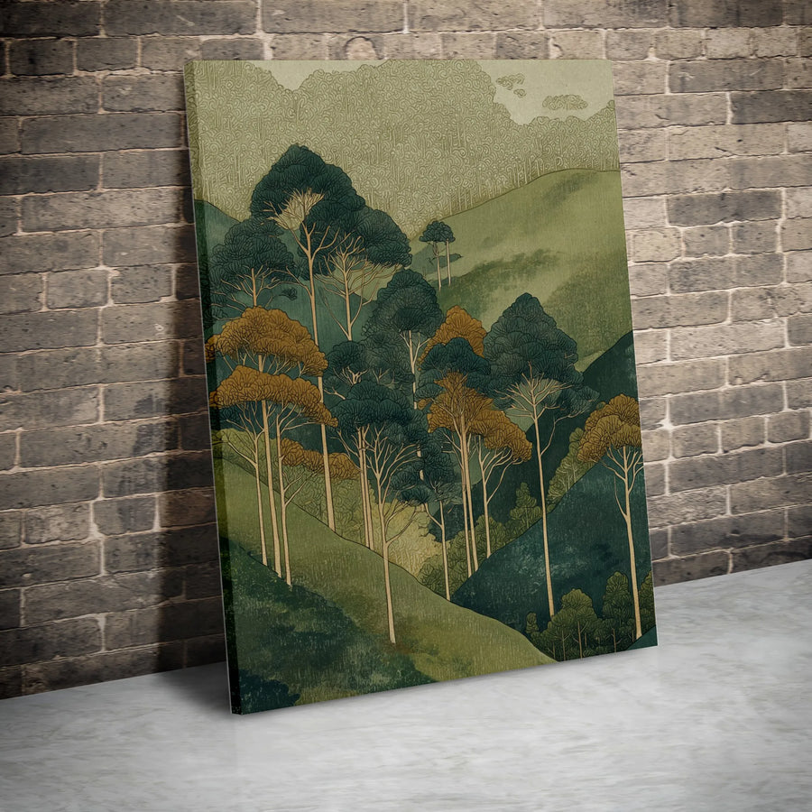 Forest Mountain Canvas Wall Art | Abstract Woodland Landscape Print | Premium Gallery-Wrapped Aesthetic | Nature-Inspired Home Decor