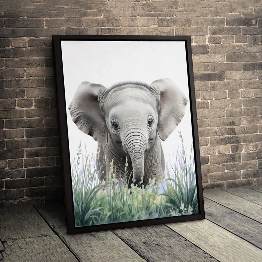 Baby Elephant Canvas Wall Art | Cute Safari Animal Nursery Decor | Premium Fade-Resistant Gallery Wrap | Whimsical Wildlife Gift for Kids Room