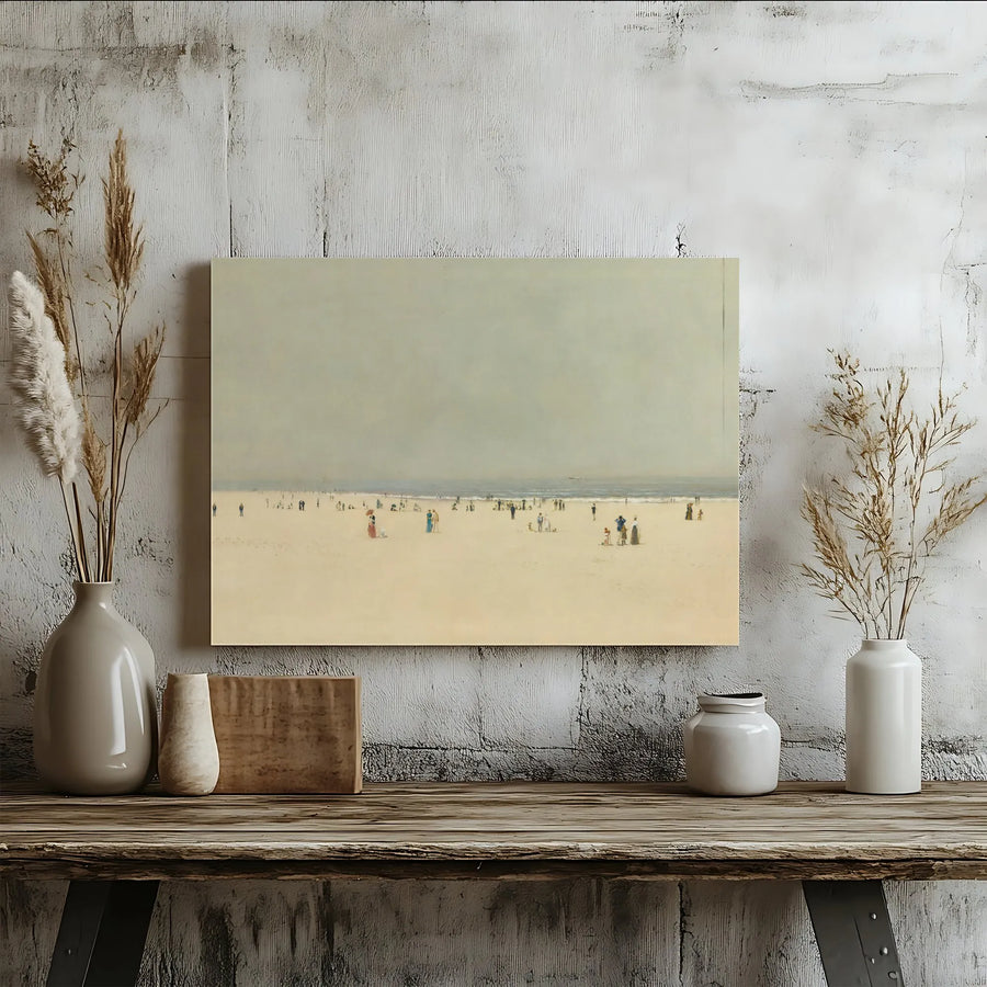 Vintage Beach Scene Canvas Wall Art | Muted Tone Seascape Painting Print | Gallery Wrapped 1.25" Thick Canvas | Premium Coastal Living Room Decor