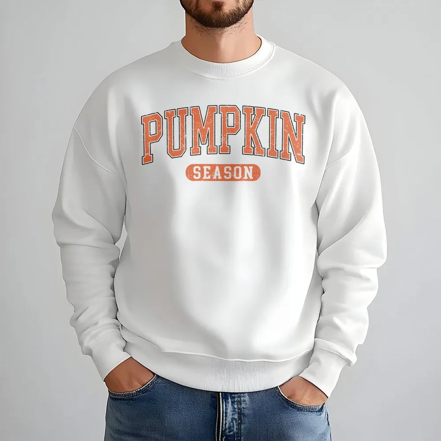 Pumpkin Season Sweatshirt | Retro Varsity Graphic Print | Premium Cotton Blend | Fall Aesthetic Halloween Gift for Women and Men