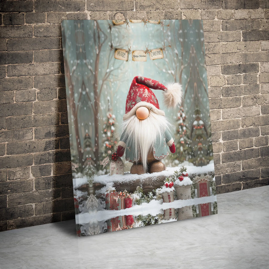 Christmas Gnome Canvas Wall Art | Snowy Winter Forest Holiday Decor | Gallery Wrap 1.25 Inch Thick | Festive Seasonal Gift for Home
