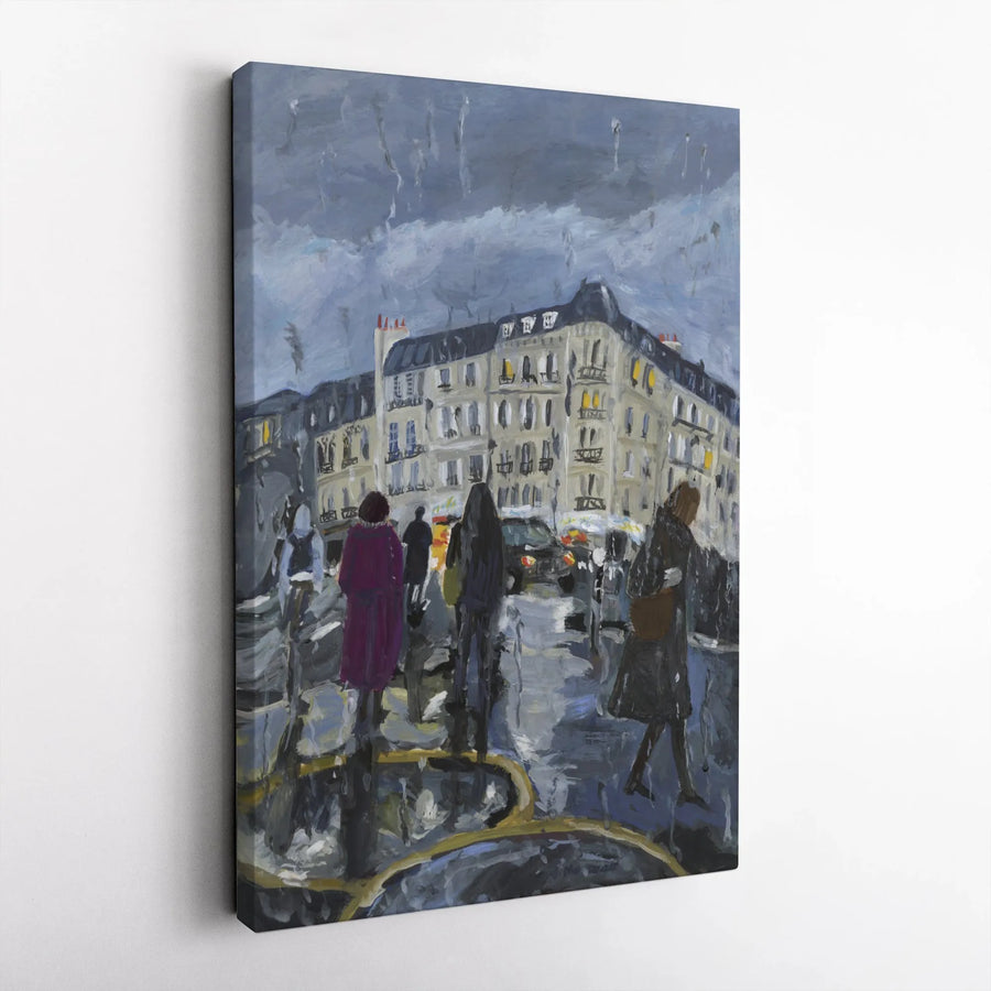 Rainy Paris Street Scene Canvas Art | Impressionist Painting Print | Premium Thick Gallery Wrap | Modern Home & Office Decor Gift