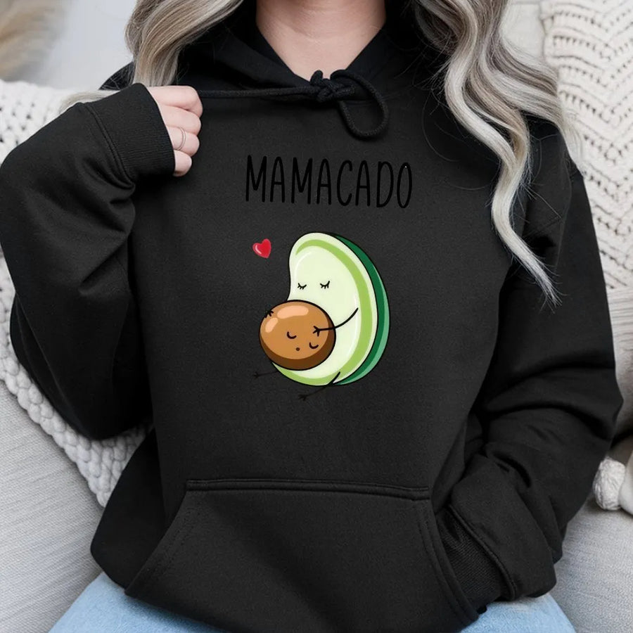 Mamacado Hoodie | Cute Pregnant Avocado Graphic | Soft Cotton-Blend Maternity Pullover | Funny Pregnancy Announcement Gift for New Mom