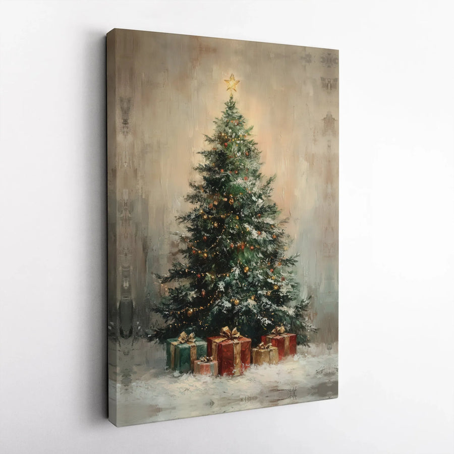 Rustic Christmas Tree Canvas Art | Vintage Style Holiday Presents Decor | Premium Fade-Resistant Wall Print | Festive Seasonal Home Gift