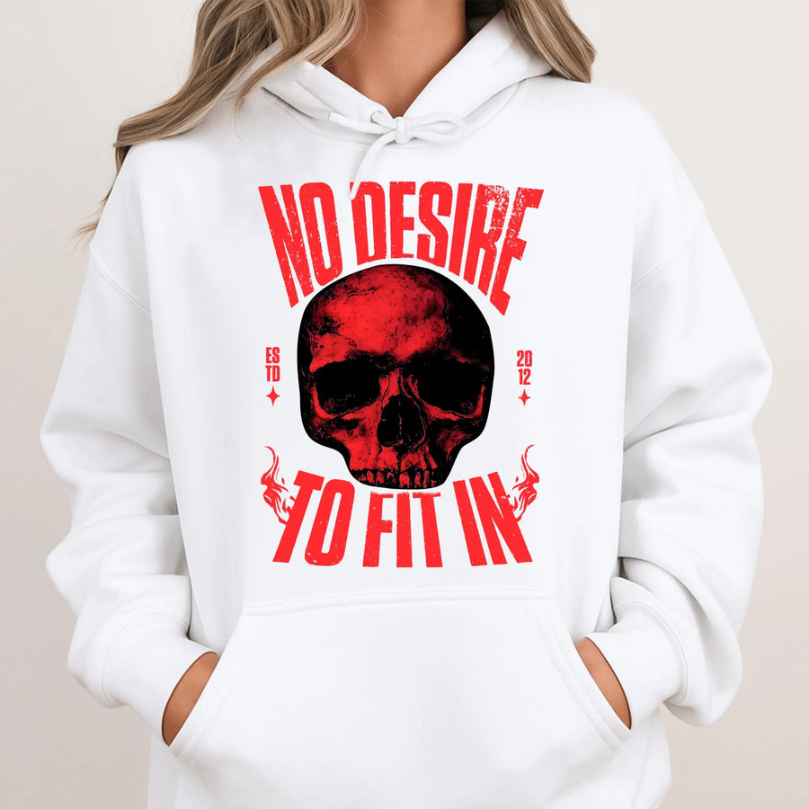 No Desire To Fit In Skull Hoodie | Edgy Graphic Streetwear Sweatshirt | Premium Cotton Blend | Unisex Gothic Gift For Alternative Style Lovers