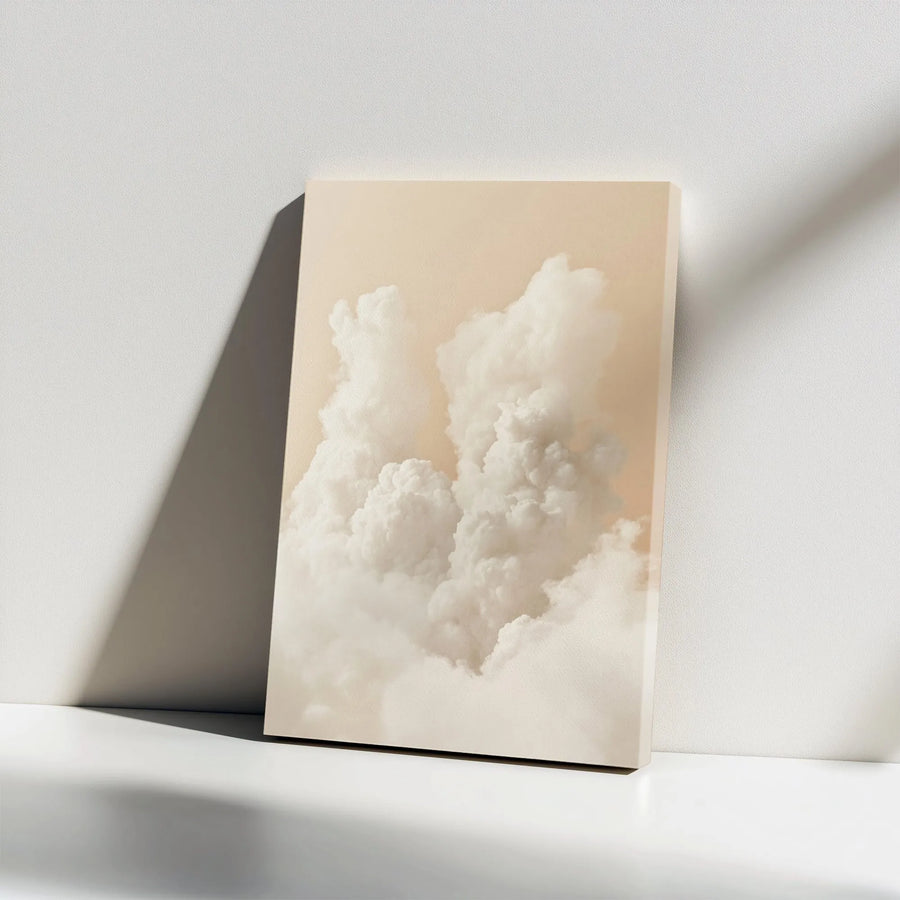 Beige Cloudscape Vertical Canvas | Minimalist Sky Photography Art | Premium Gallery Wrapped Canvas | Modern Living Room Decor Gift