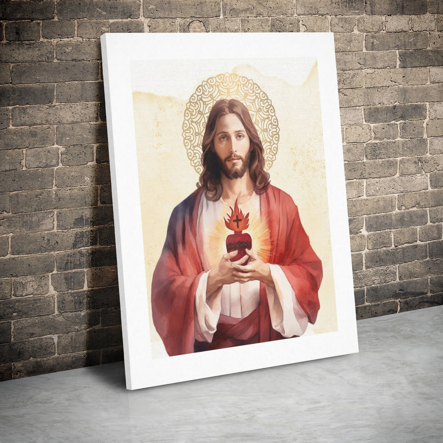 Sacred Heart of Jesus Canvas Wall Art | Watercolor Religious Portrait | 1.25-Inch Premium Gallery Wrap | Christian Home Decor Gift