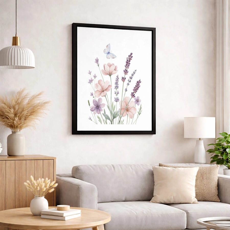 Watercolor Wildflower Canvas Print | Lavender and Butterfly Wall Art | Premium Gallery Wrapped Decor | Floral Gift for Home or Office