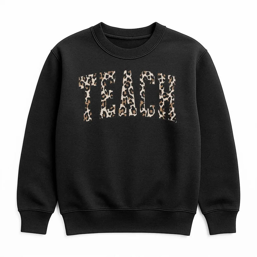 Teacher Sweatshirt | Leopard Print Varsity Letter Design | Premium Cotton Blend | Gift for Teachers and Educators