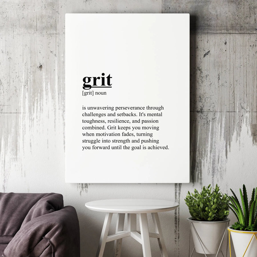 Grit Definition Canvas Print | Minimalist Motivational Wall Art | Premium Gallery Wrap Decor | Inspirational Office Gift for Entrepreneurs
