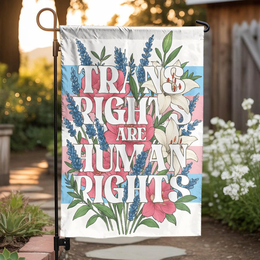 Trans Rights Are Human Rights Garden Flag | Floral Trans Pride Yard Decor | Weather-Resistant Premium Polyester | LGBTQ+ Equality Gift for Outdoors