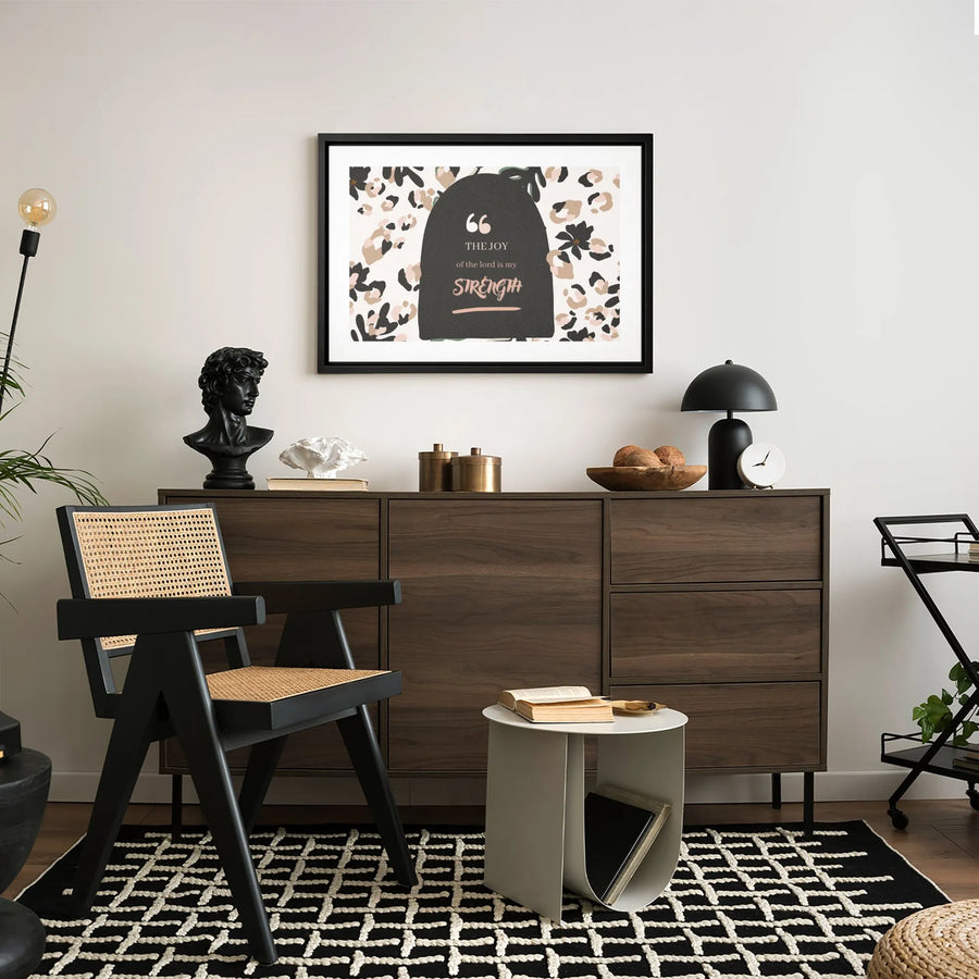 The Joy Of The Lord Is My Strength Canvas Wall Art | Bohemian Leopard Print Scripture Decor | Premium Gallery Wrap | Christian Gift For Women