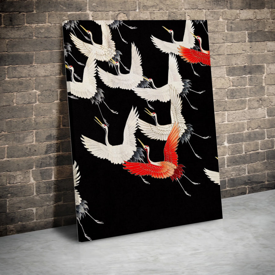Japanese Red Crowned Crane Wall Art | Traditional Oriental Flying Bird Canvas Print | Premium Gallery-Wrapped Decor | Elegant Living Room Gift