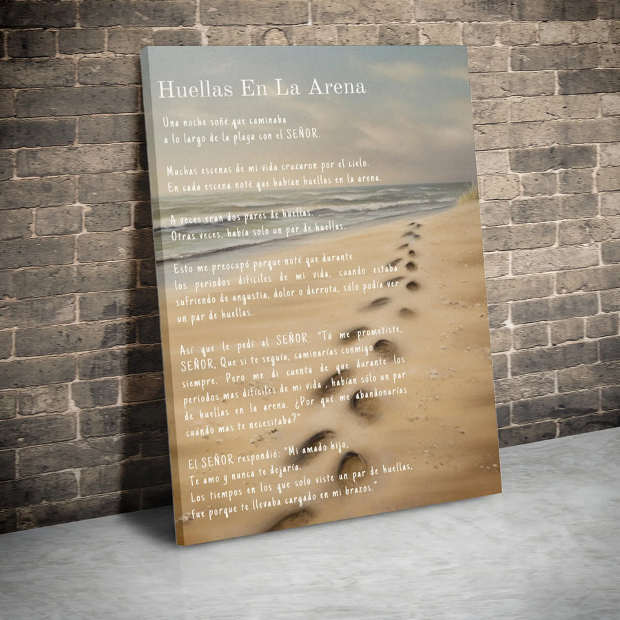 Huellas En La Arena Canvas | Spanish Footprints In The Sand Religious Poem | Premium Gallery Wrapped Wall Art | Spiritual Sympathy Gift For Home