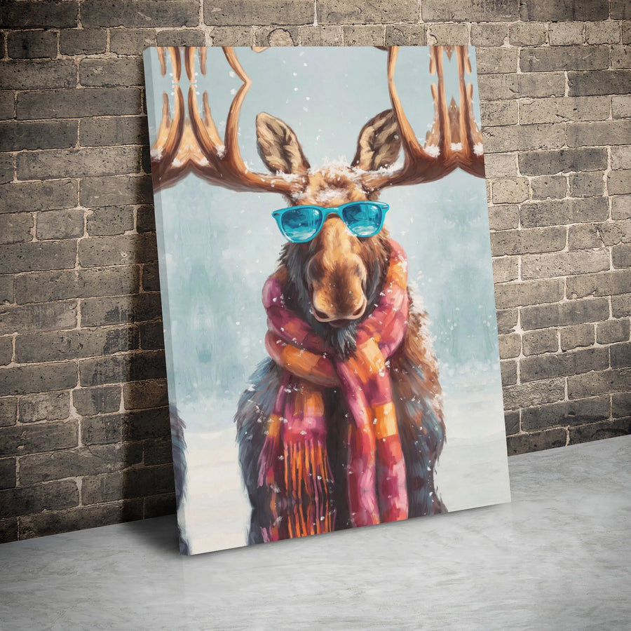 Moose Canvas Wall Art | Whimsical Winter Animal Print | Premium Gallery Wrap Decor | Fun Lodge Cabin Gift for Nature Lovers