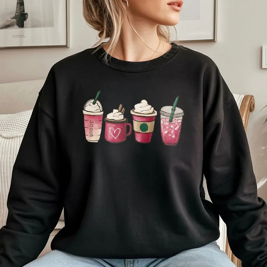 Valentine Coffee Sweatshirt | Cute Heart Drink Watercolor Design | Soft Cotton Blend | Romantic Gift for Coffee Lovers & Valentine Day Apparel