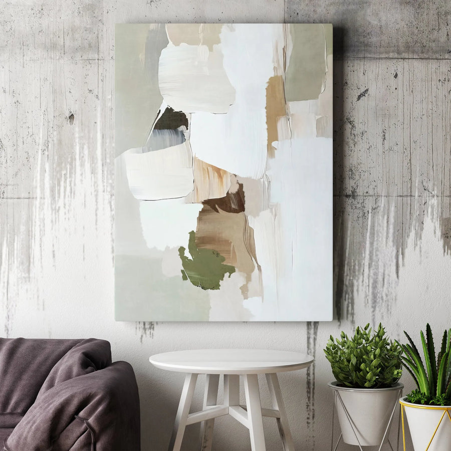 Abstract Vertical Canvas | Neutral Tone Textured Brushstroke Art | Premium Gallery Wrapped Print | Modern Living Room & Office Wall Decor Gift