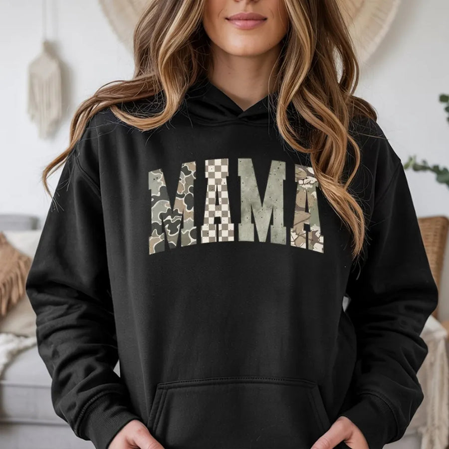 Mama Camo Hoodie | Western Mixed Camo Print Pullover | Soft Cotton Blend | Gift for Hunting Mom