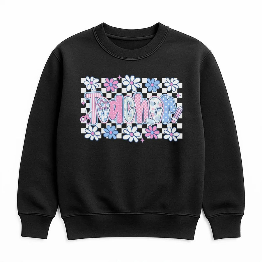 Coquette Teacher Sweatshirt | Cute Pastel Floral Graphic | Soft Cotton Blend | Preppy Back to School Gift for Teachers